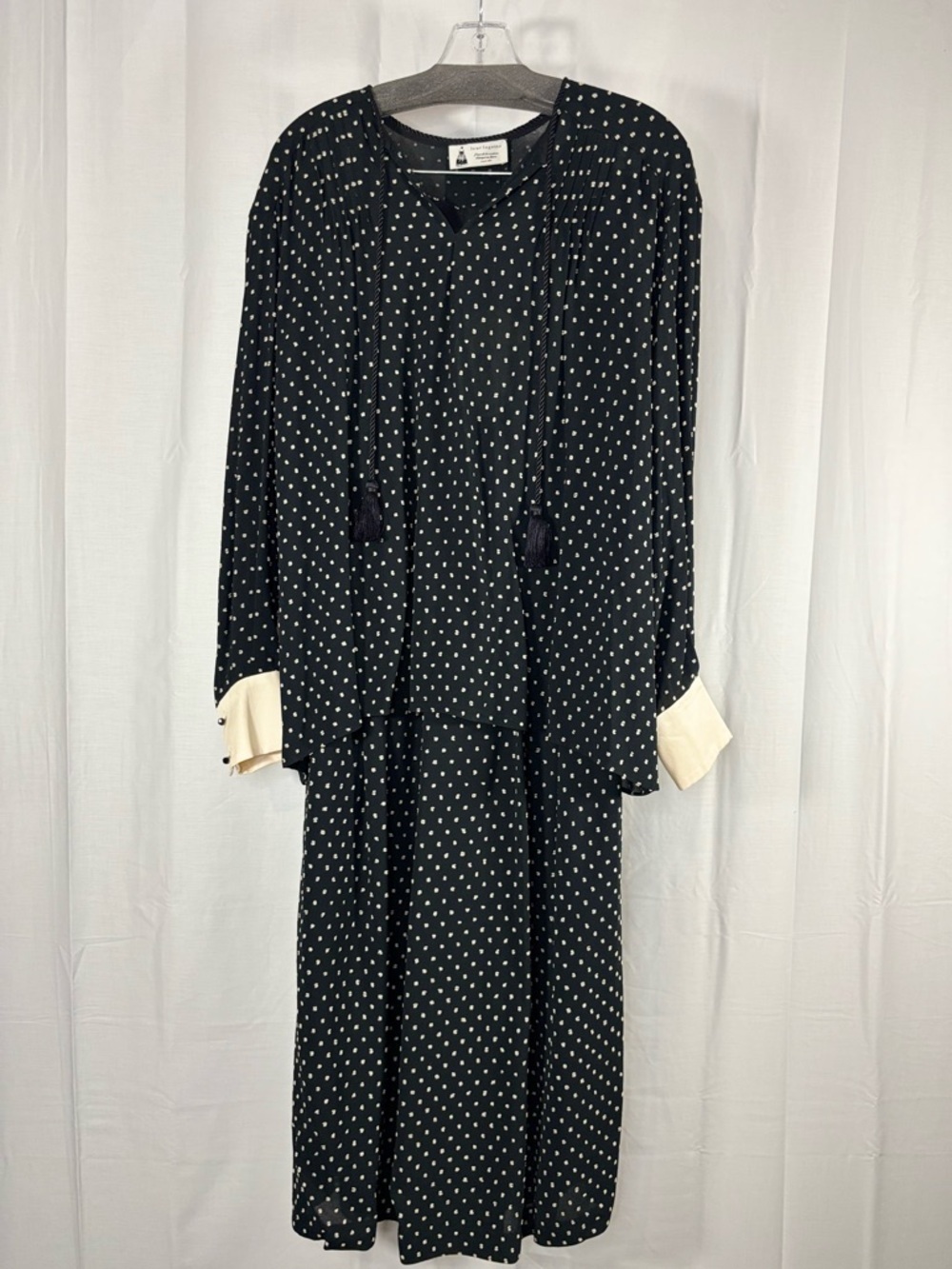 NWT LEUR LOGETTE Black Polka Dot Blouse and Wide Leg Pants Set Size2/ US size S